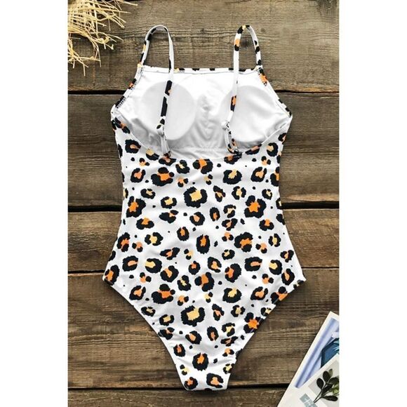 Cupshe white leopard print square cutout one piece swimsuit, size M, like new! - Picture 9 of 9
